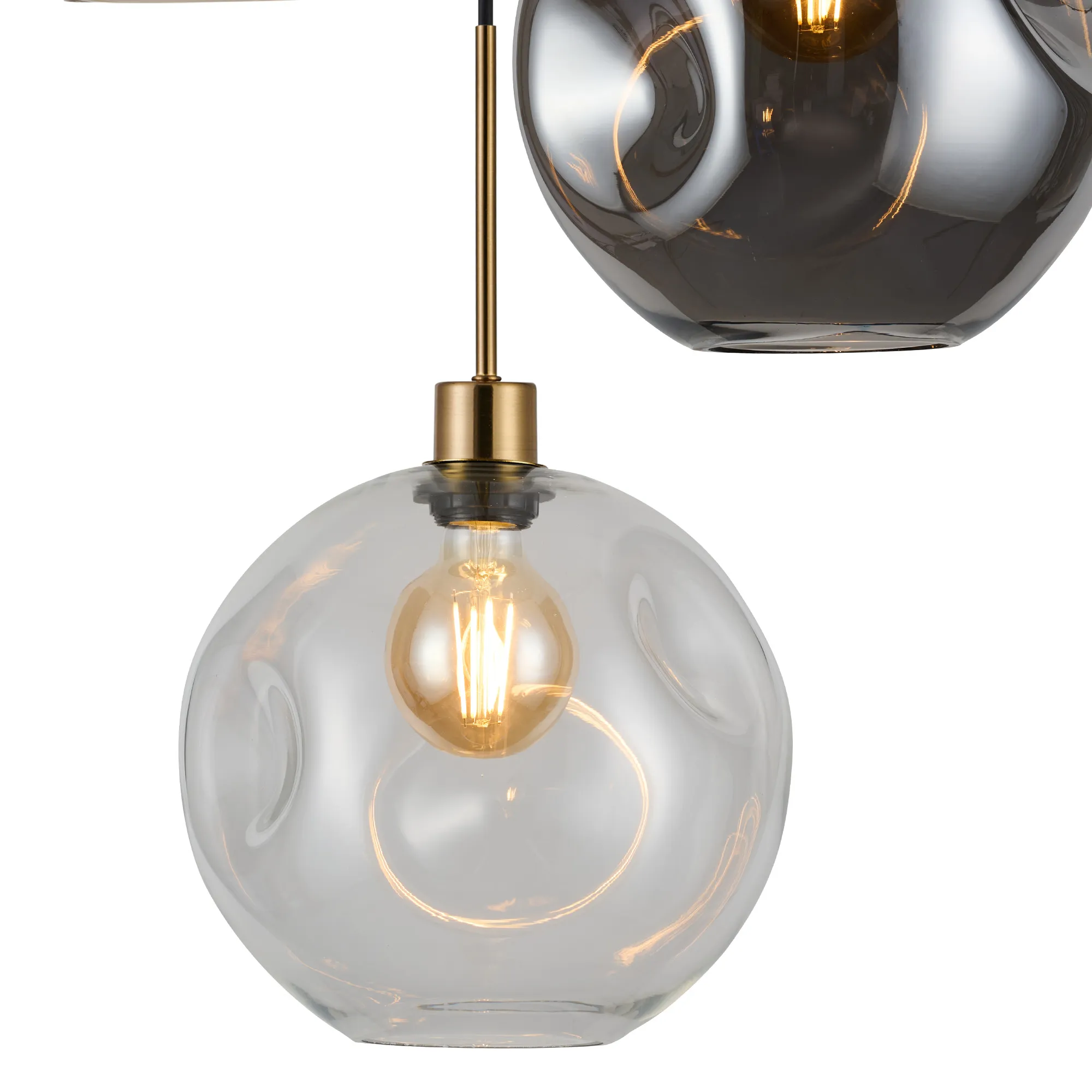 Lori 40cm Round Pendant, 3 Light Adjustable E27, Antique Gold/Amber/Clear/Smoke Round Dimple Shades DK1186  Deco Lori Antique Gold